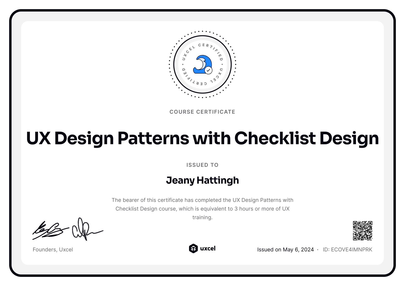 Jeany Hattingh's certificate